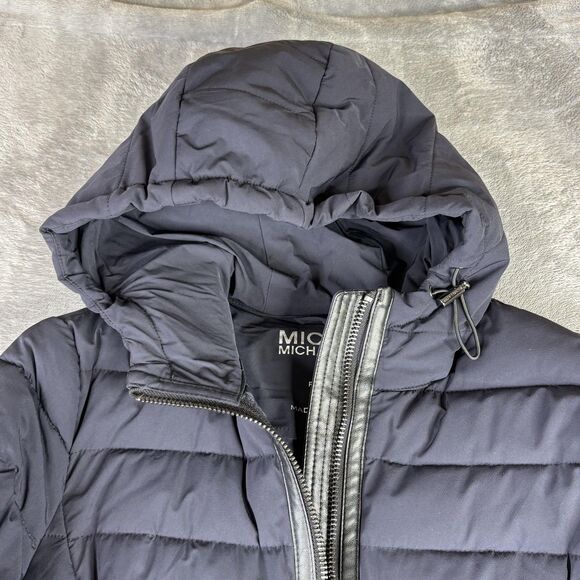 Michael Michael Kors Coat Womens XS Navy Packable Puffer Hooded Long Quilted - Picture 3 of 16